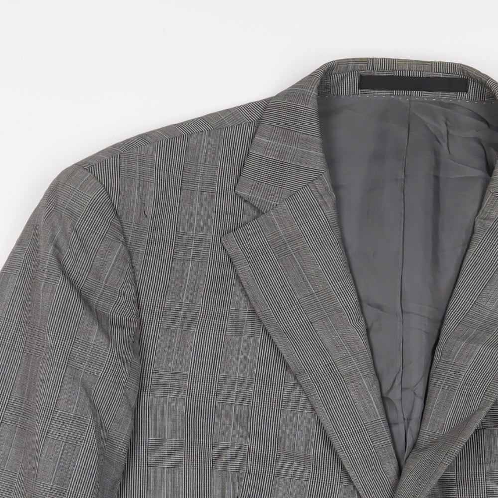 New & Lingwood Mens Grey Plaid Wool Jacket Suit Jacket Size 40 Regular
