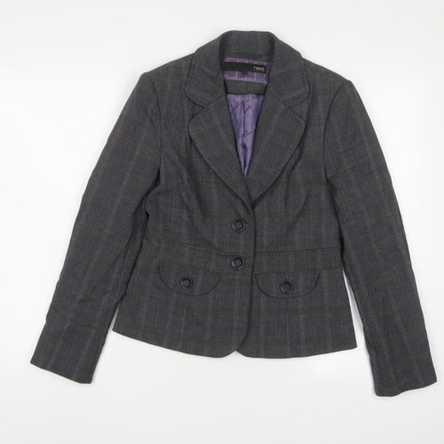 NEXT Womens Grey Plaid Jacket Blazer Size 10 Button