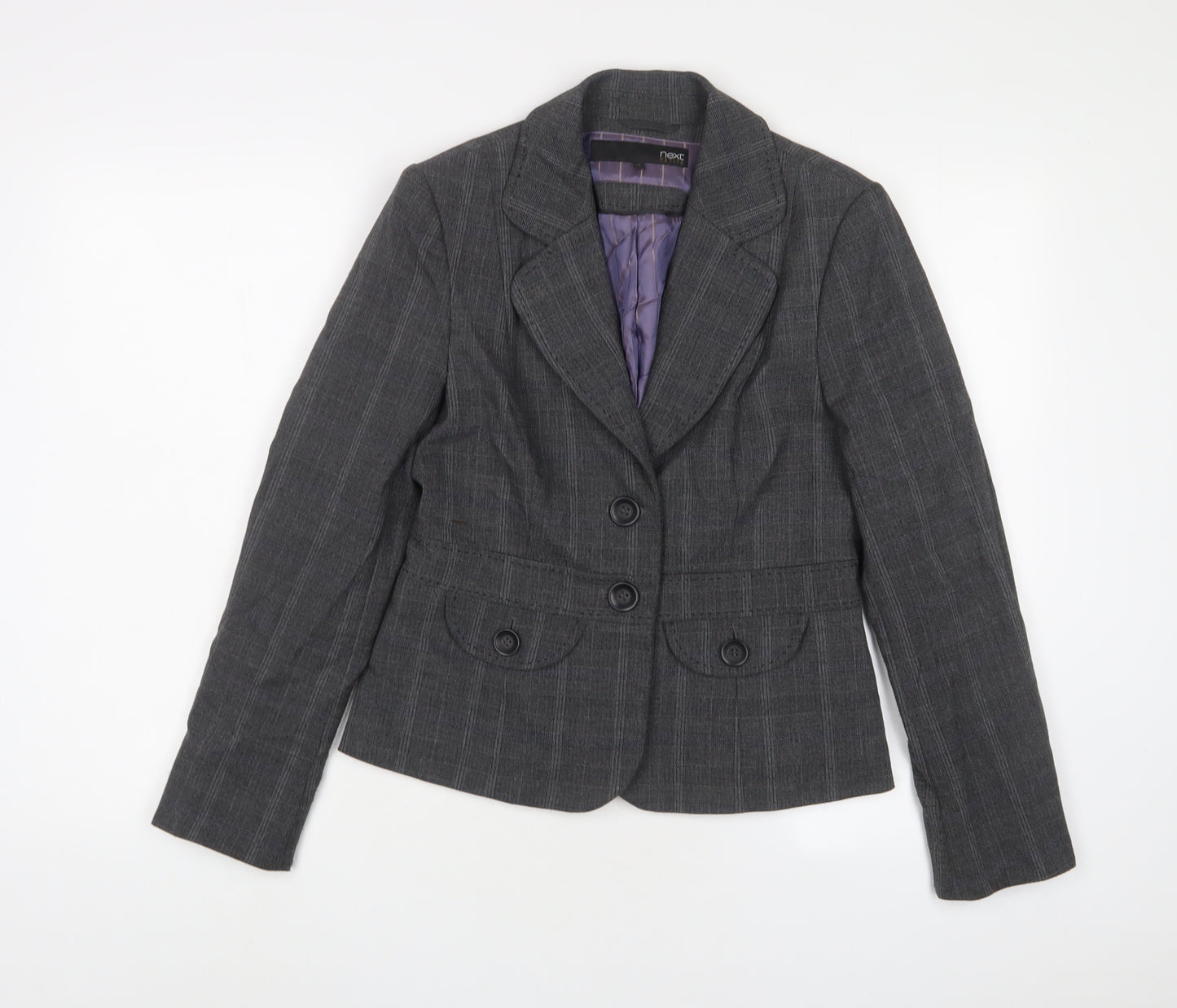 NEXT Womens Grey Plaid Jacket Blazer Size 10 Button