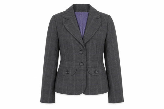 Front view of Next women’s grey plaid jacket blazer, size UK 10, button
