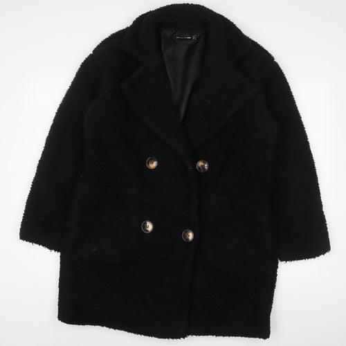 PRETTYLITTLETHING Womens Black Overcoat Coat Size 18 Button