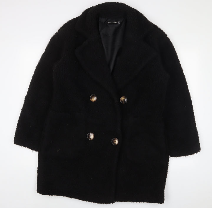 PRETTYLITTLETHING Womens Black Overcoat Coat Size 18 Button