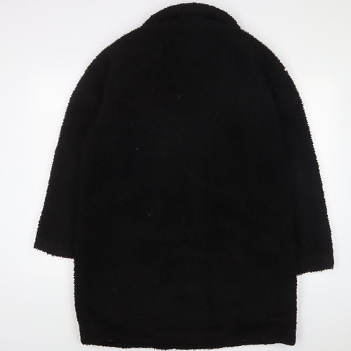 PRETTYLITTLETHING Womens Black Overcoat Coat Size 18 Button