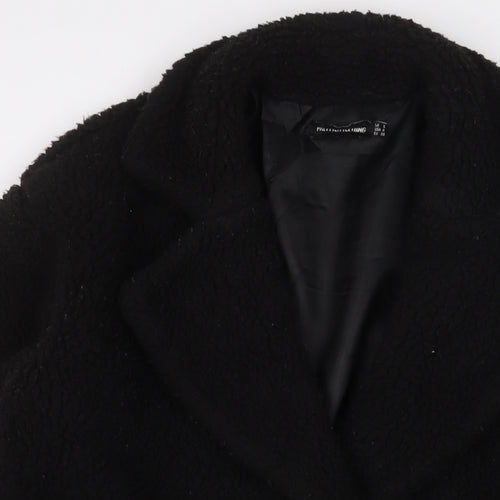 PRETTYLITTLETHING Womens Black Overcoat Coat Size 18 Button