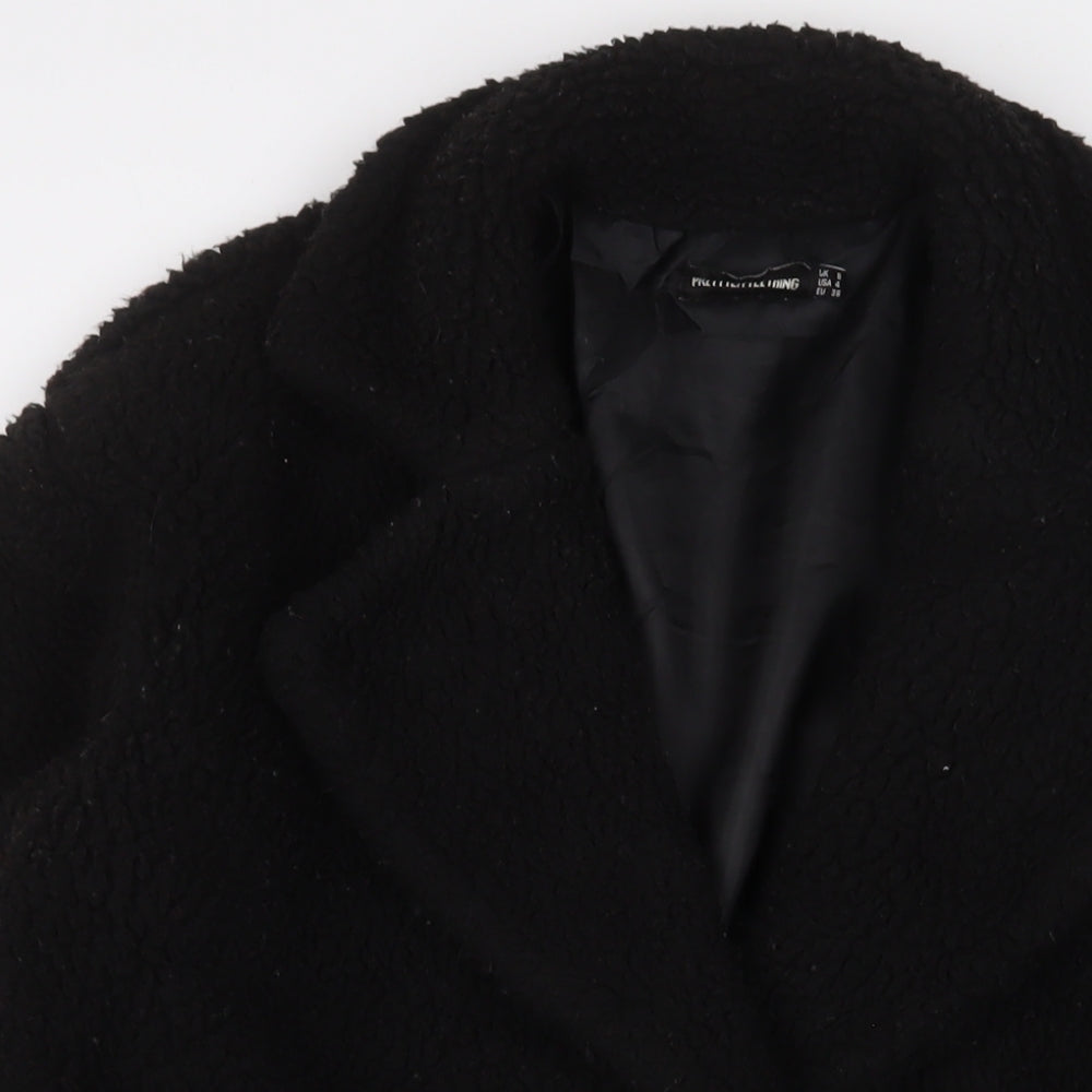 PRETTYLITTLETHING Womens Black Overcoat Coat Size 18 Button