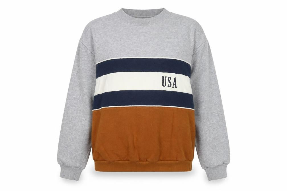 Front view of pacific republic women’s grey cotton pullover sweatshirt, size S