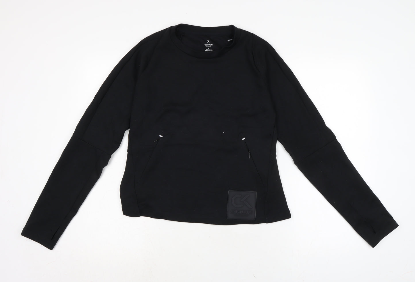 Calvin Klein Womens Black Polyester Pullover T-Shirt Size M Crew Neck