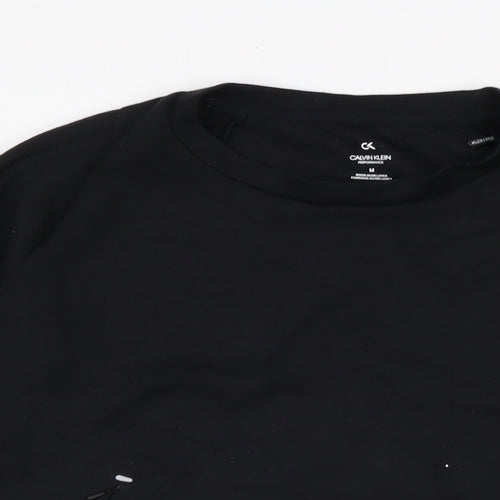 Calvin Klein Womens Black Polyester Pullover T-Shirt Size M Crew Neck