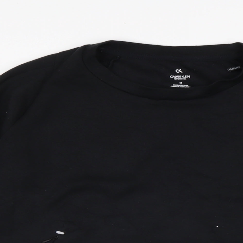 Calvin Klein Womens Black Polyester Pullover T-Shirt Size M Crew Neck