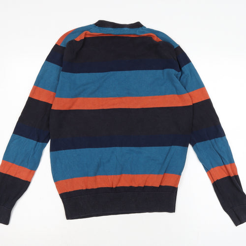 French Connection Mens Multicoloured V-Neck Striped Cotton Pullover Jumper Size S Long Sleeve