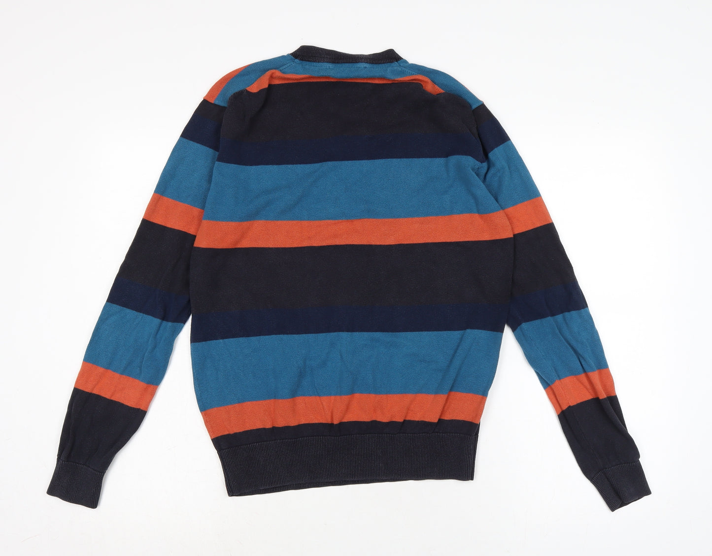 French Connection Mens Multicoloured V-Neck Striped Cotton Pullover Jumper Size S Long Sleeve