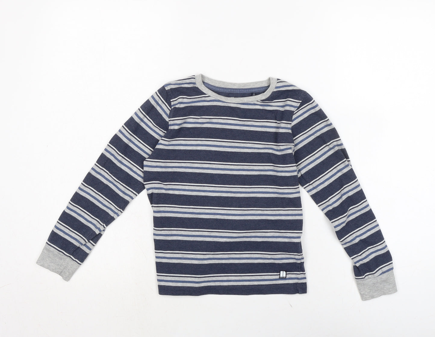 NEXT Boys Blue Striped Cotton Basic T-Shirt Size 8 Years Crew Neck