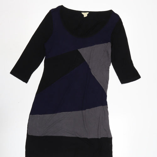 Monsoon Womens Multicoloured Colourblock Cotton Bodycon Size 14 Boat Neck