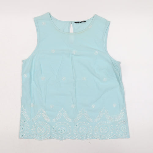 collection Womens Blue Cotton Basic Blouse Size 14 Crew Neck
