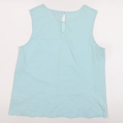collection Womens Blue Cotton Basic Blouse Size 14 Crew Neck