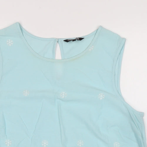 collection Womens Blue Cotton Basic Blouse Size 14 Crew Neck