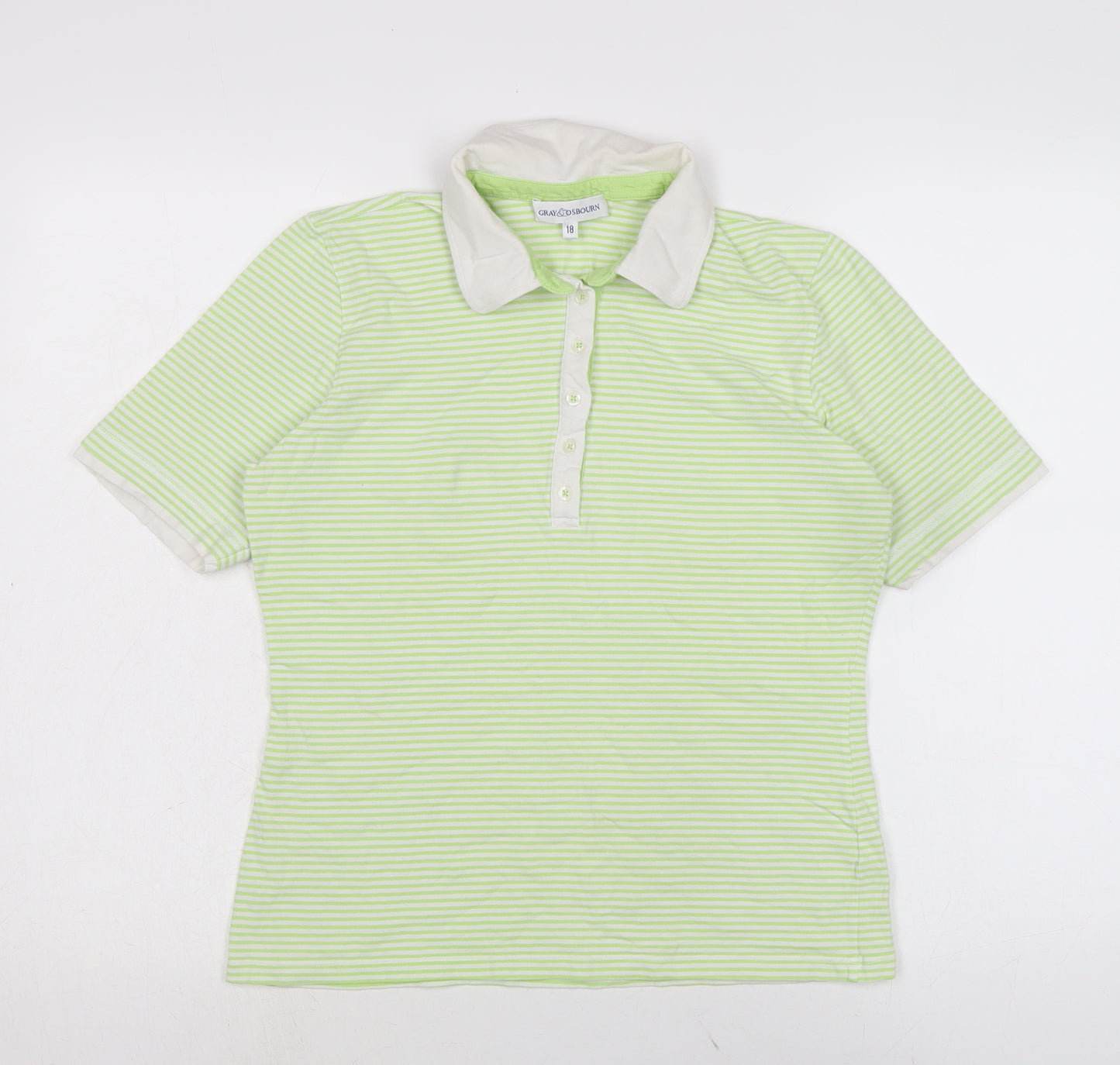 Gray & Osborne Womens Green Cotton Basic T-Shirt Size 18 Collared - Check measurements