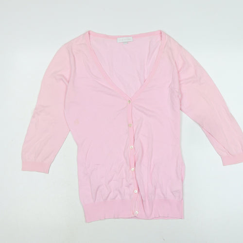 John Smedley Womens Pink V-Neck Cotton Cardigan Jumper Size M