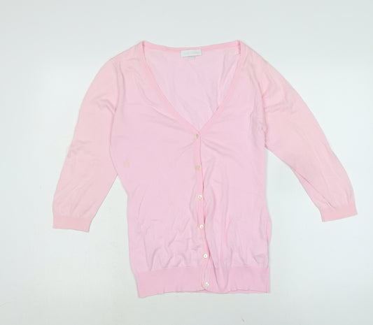 John Smedley Womens Pink V-Neck Cotton Cardigan Jumper Size M