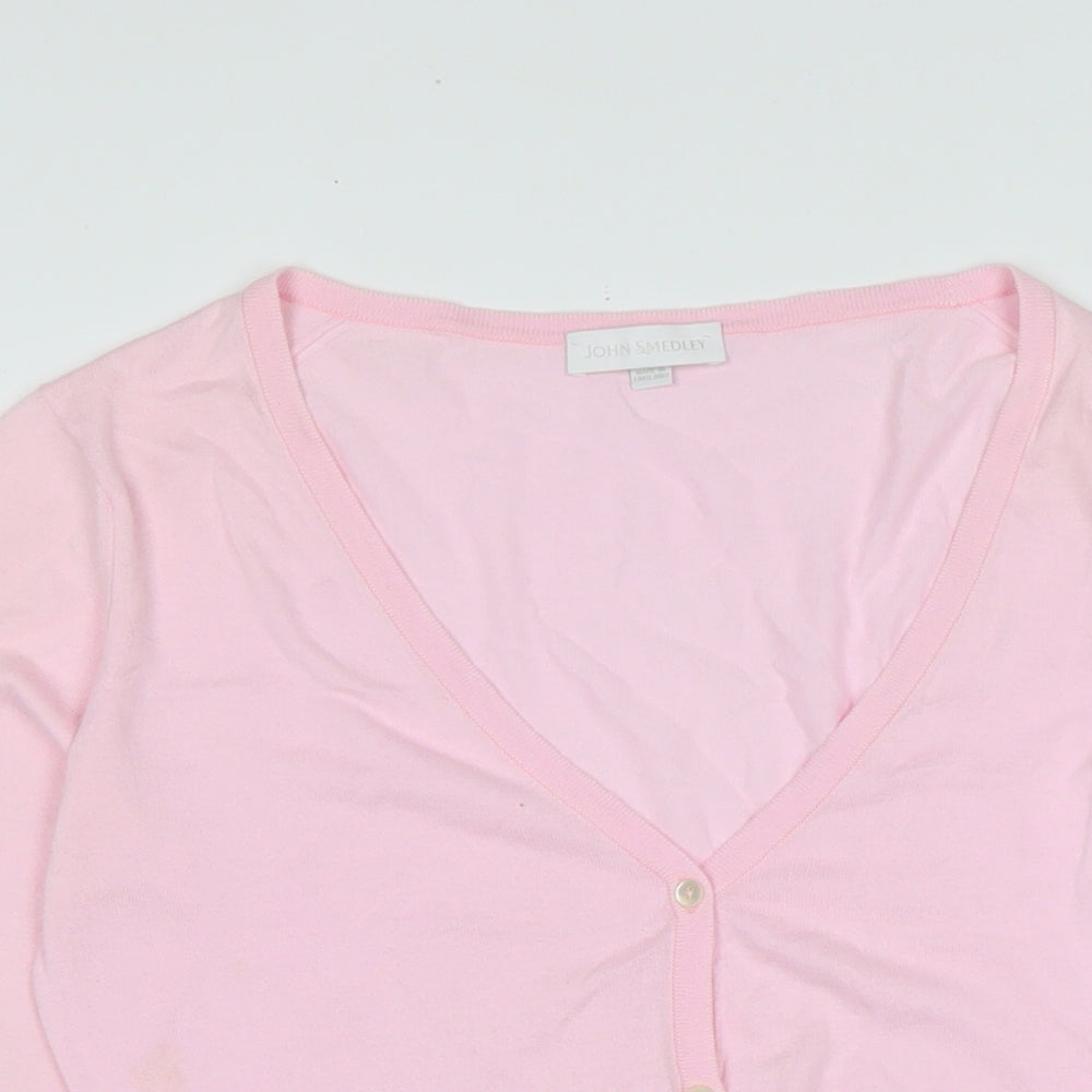 John Smedley Womens Pink V-Neck Cotton Cardigan Jumper Size M