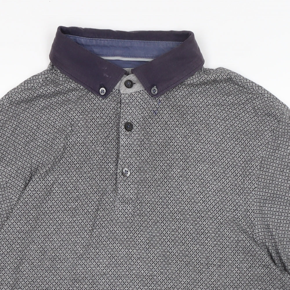 Marks and Spencer Mens Blue Cotton T-Shirt Size M Collared