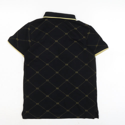 NEXT Boys Black Cotton Basic T-Shirt Size 10 Years Collared - Gold trim to collar and cuffs.