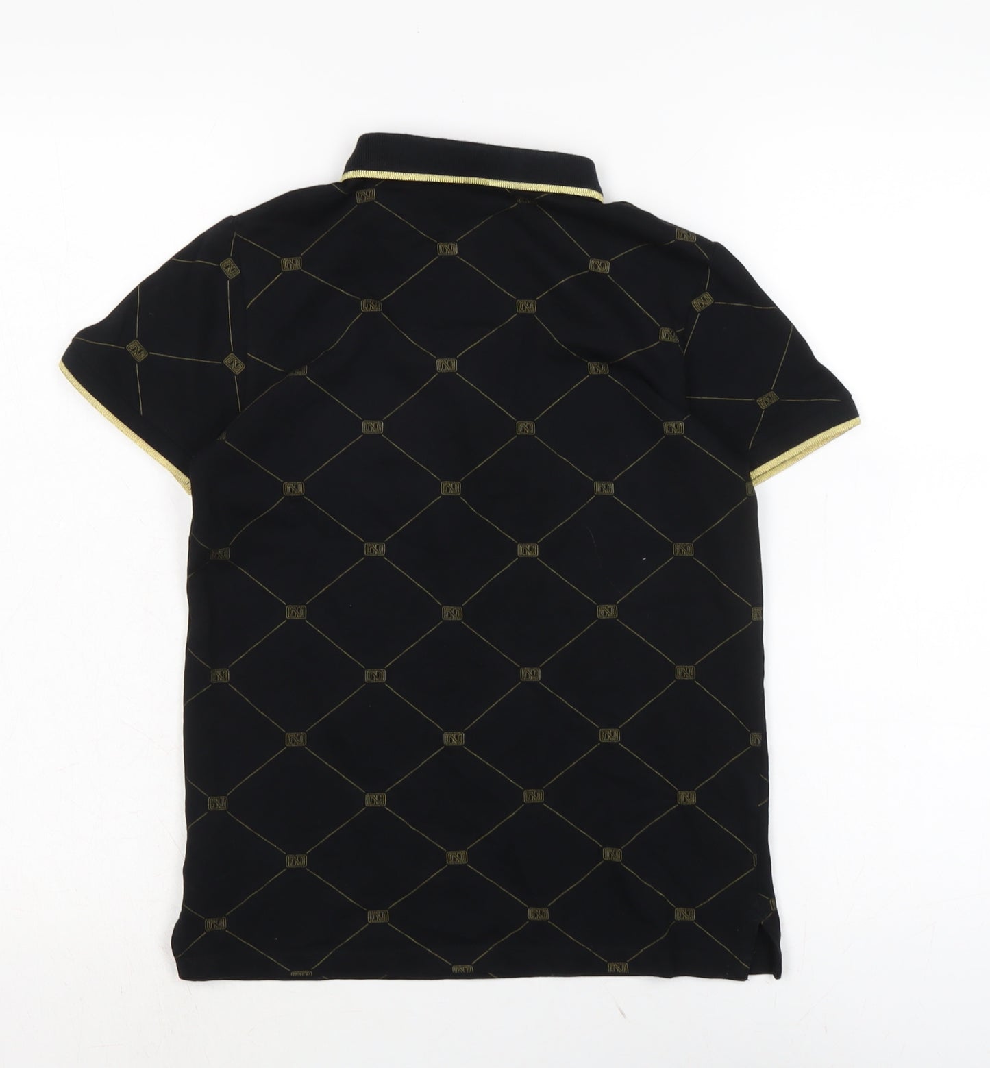 NEXT Boys Black Cotton Basic T-Shirt Size 10 Years Collared - Gold trim to collar and cuffs.