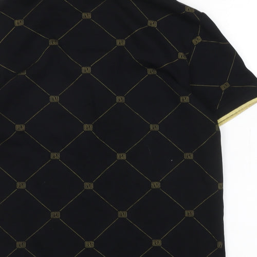 NEXT Boys Black Cotton Basic T-Shirt Size 10 Years Collared - Gold trim to collar and cuffs.