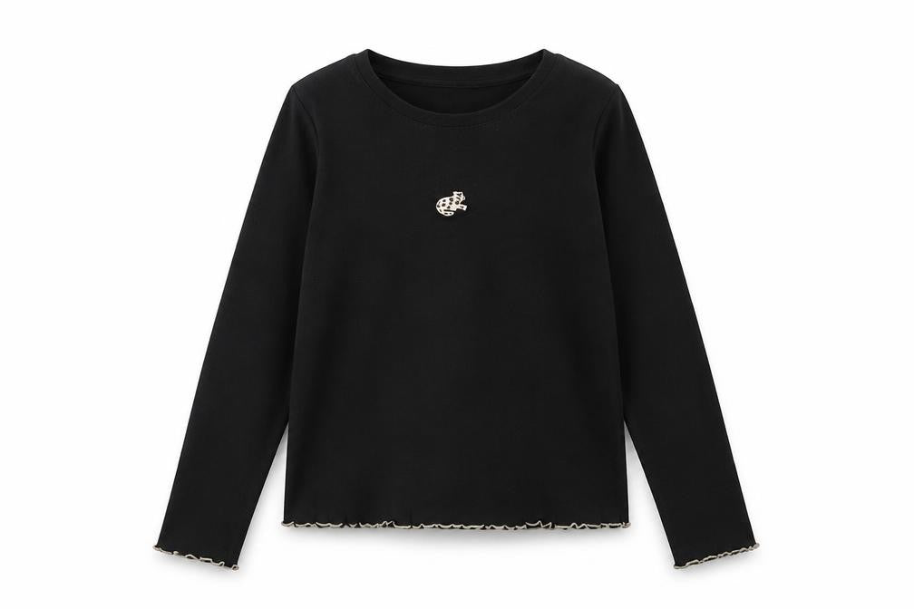 Marks and Spence Girls Black Cotton Jersey T-Shirt Size 11-12 Years Crew Neck