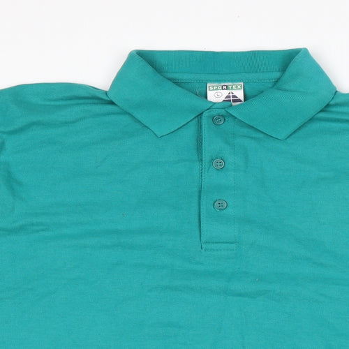 sportex Mens Green Cotton T-Shirt Size L Collared