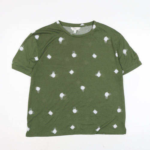 Marks and Spencer Womens Green Polyester Basic T-Shirt Size 10 Crew Neck