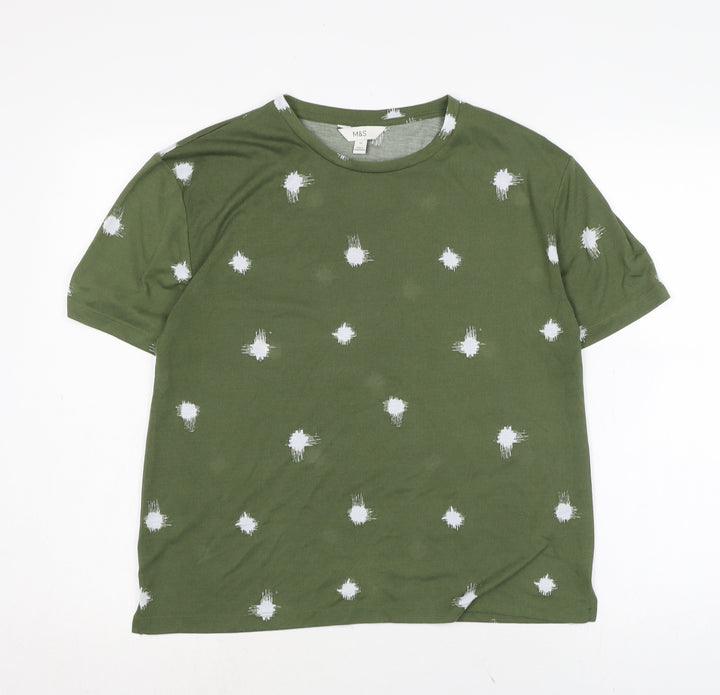 Marks and Spencer Womens Green Polyester Basic T-Shirt Size 10 Crew Neck