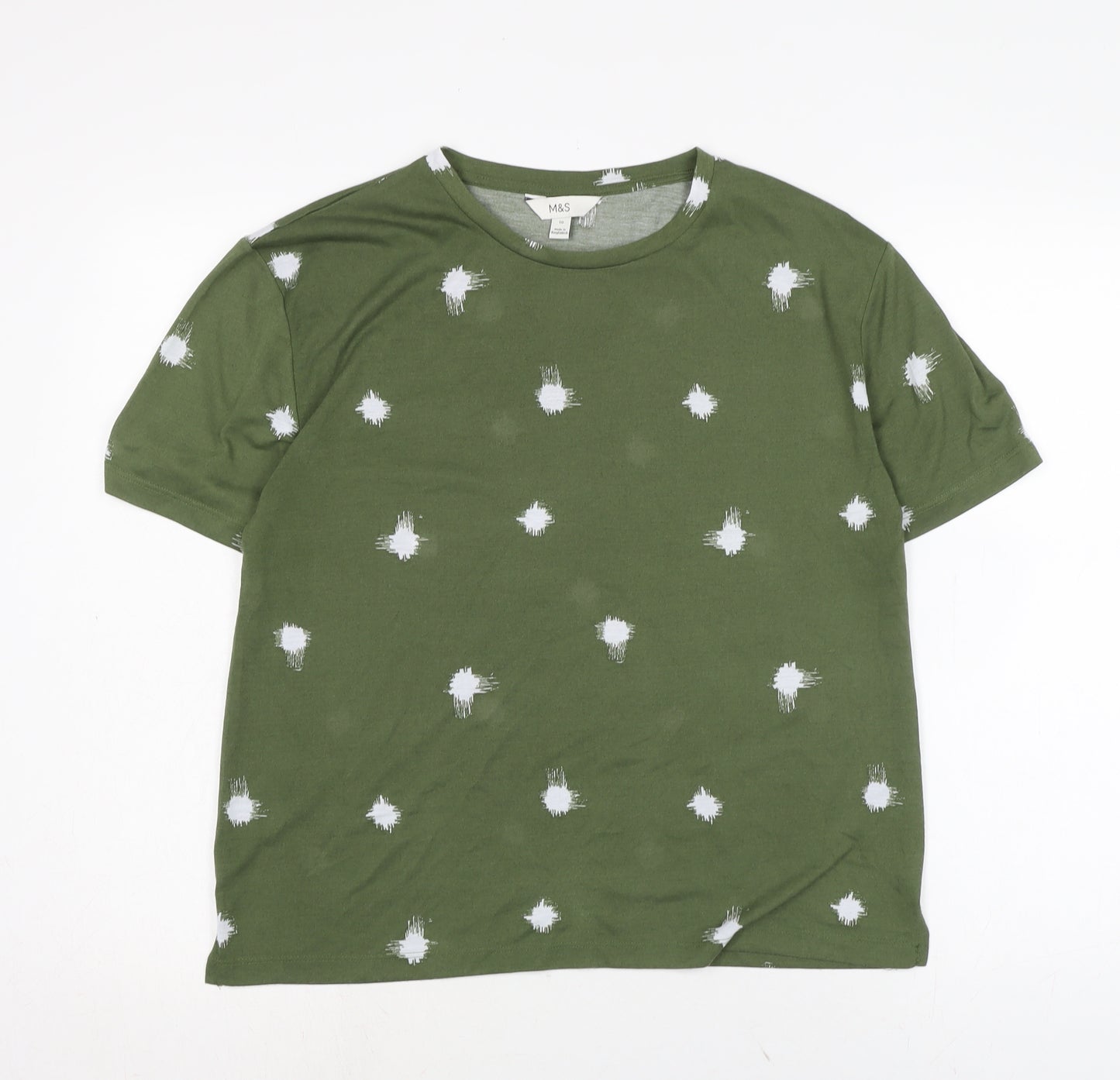 Marks and Spencer Womens Green Polyester Basic T-Shirt Size 10 Crew Neck