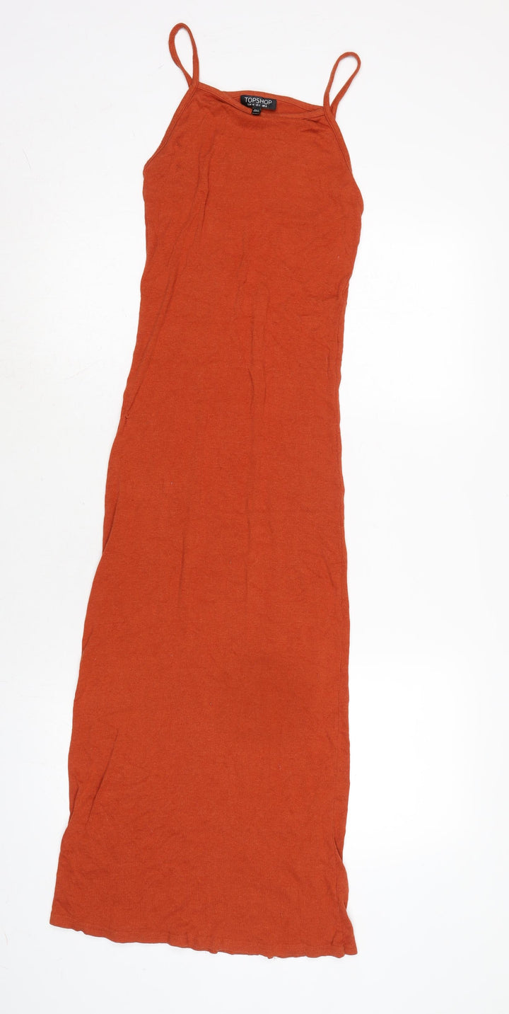 Topshop Womens Blue Cotton Bodycon Size 6 Square Neck