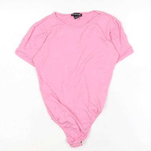 PRETTYLITTLETHING Womens Pink Cotton Basic T-Shirt Size 10 Crew Neck - Fasten poppers to underneath.