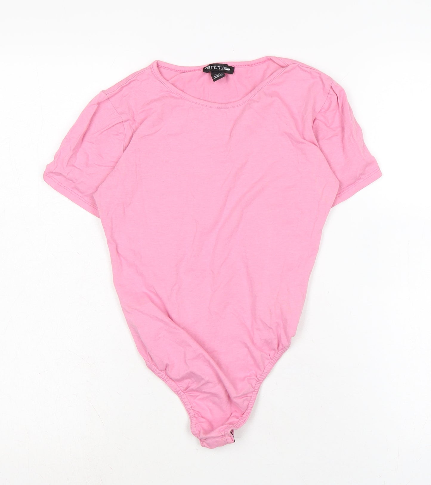 PRETTYLITTLETHING Womens Pink Cotton Basic T-Shirt Size 10 Crew Neck - Fasten poppers to underneath.