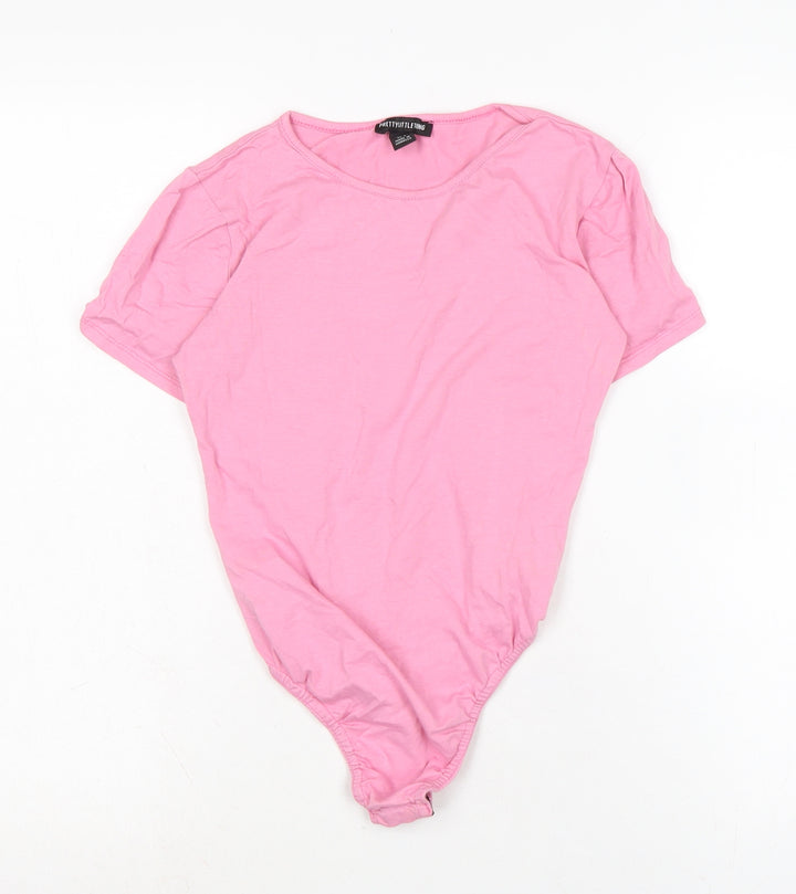 PRETTYLITTLETHING Womens Pink Cotton Basic T-Shirt Size 10 Crew Neck - Fasten poppers to underneath.