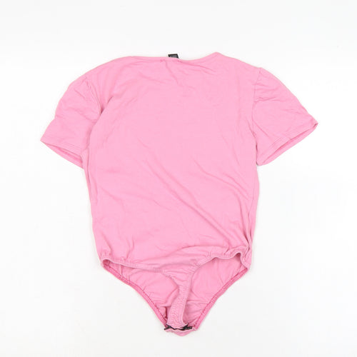 PRETTYLITTLETHING Womens Pink Cotton Basic T-Shirt Size 10 Crew Neck - Fasten poppers to underneath.
