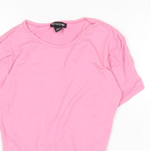 PRETTYLITTLETHING Womens Pink Cotton Basic T-Shirt Size 10 Crew Neck - Fasten poppers to underneath.