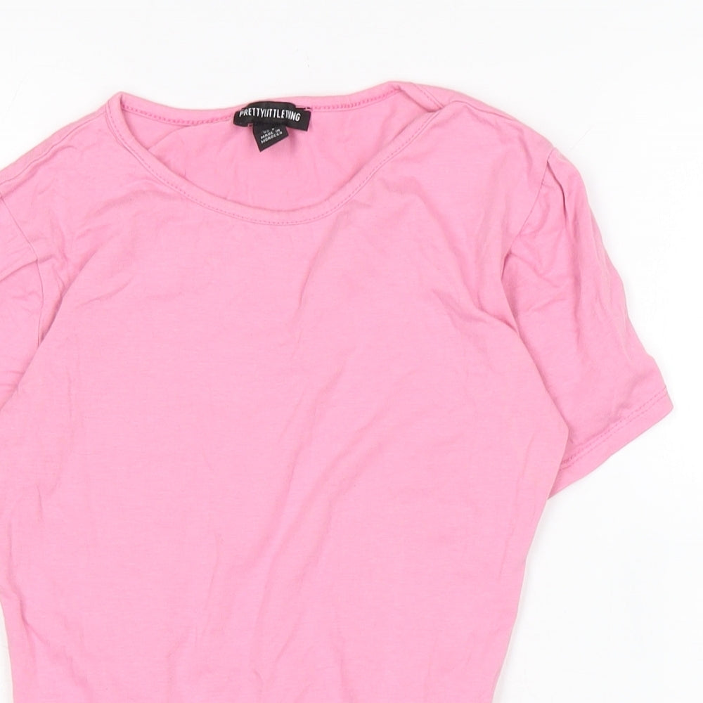 PRETTYLITTLETHING Womens Pink Cotton Basic T-Shirt Size 10 Crew Neck - Fasten poppers to underneath.