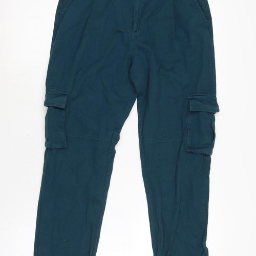 Mast & Harbour Womens Blue Cotton Cargo Trousers Size 10 L23.5 in Regular Zip