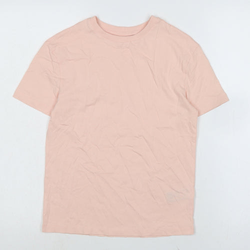 Marks and Spencer Girls Pink Cotton Basic Polo Size 8-9 Years Crew Neck