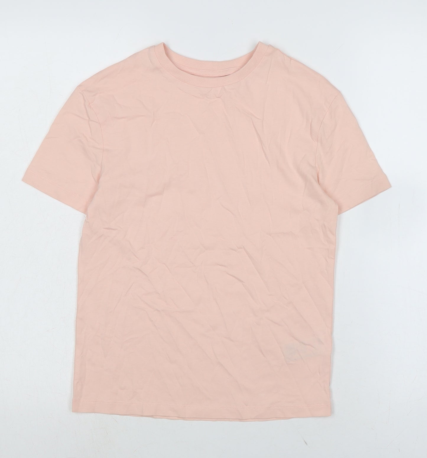 Marks and Spencer Girls Pink Cotton Basic Polo Size 8-9 Years Crew Neck