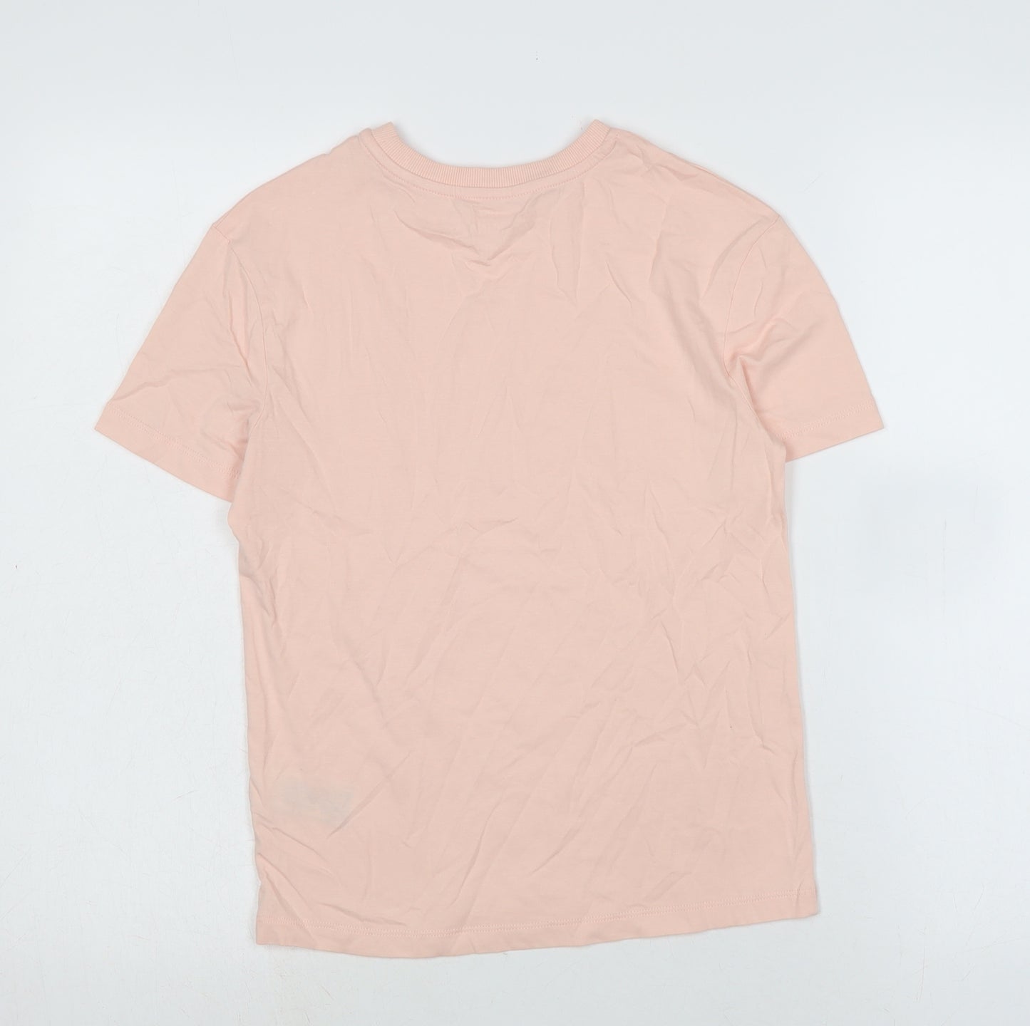 Marks and Spencer Girls Pink Cotton Basic Polo Size 8-9 Years Crew Neck