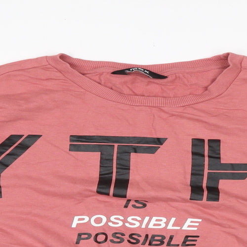 Max Womens Pink Cotton Cropped T-Shirt Size 14 Crew Neck