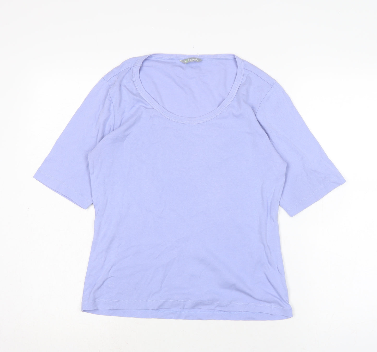 Marks and Spencer Womens Purple Cotton Basic T-Shirt Size 14 Boat Neck