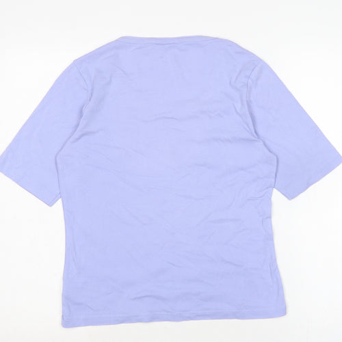 Marks and Spencer Womens Purple Cotton Basic T-Shirt Size 14 Boat Neck