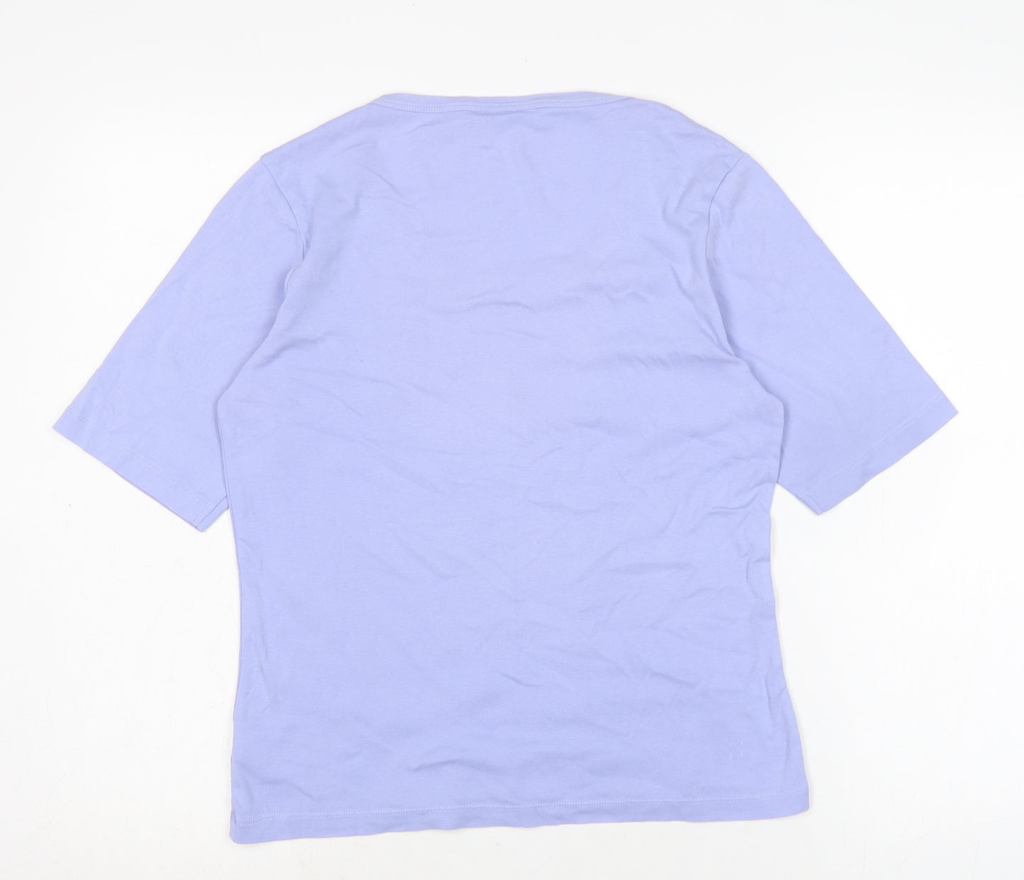 Marks and Spencer Womens Purple Cotton Basic T-Shirt Size 14 Boat Neck