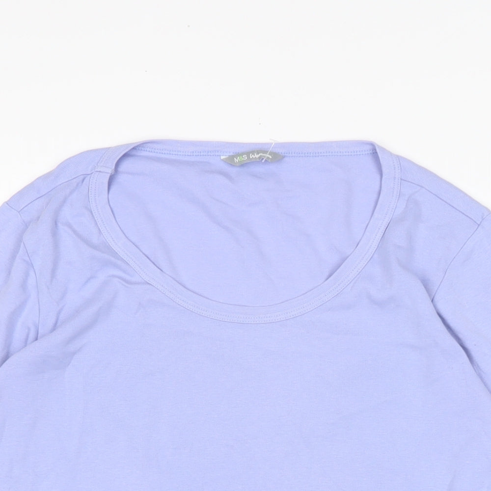 Marks and Spencer Womens Purple Cotton Basic T-Shirt Size 14 Boat Neck