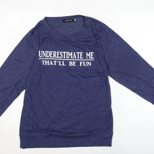 Catluck Womens Blue Cotton Jersey T-Shirt Size M Crew Neck